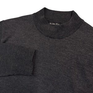 W.H. BELK Sportswear Mens Mock Neck Sweater Grey Fine Italian Merino Wool Size L